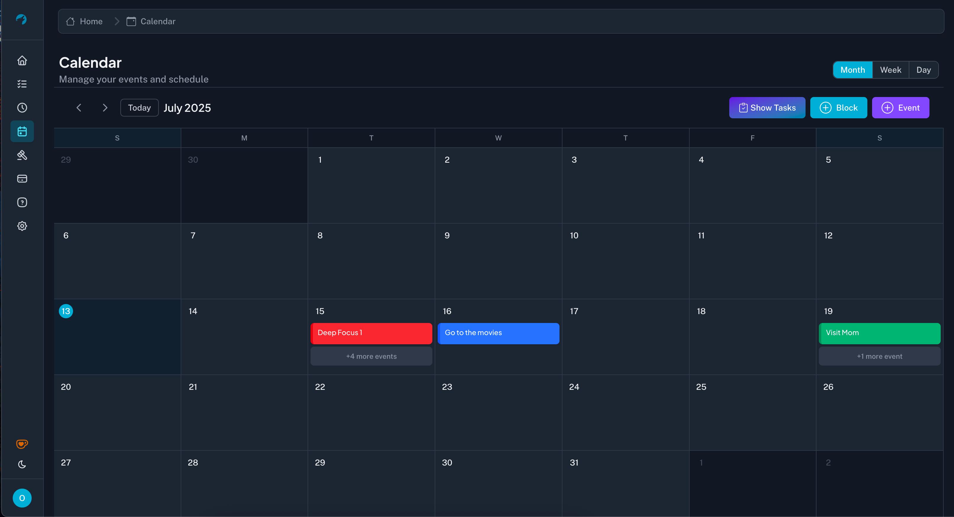 Preview of Visual Calendar System feature interface