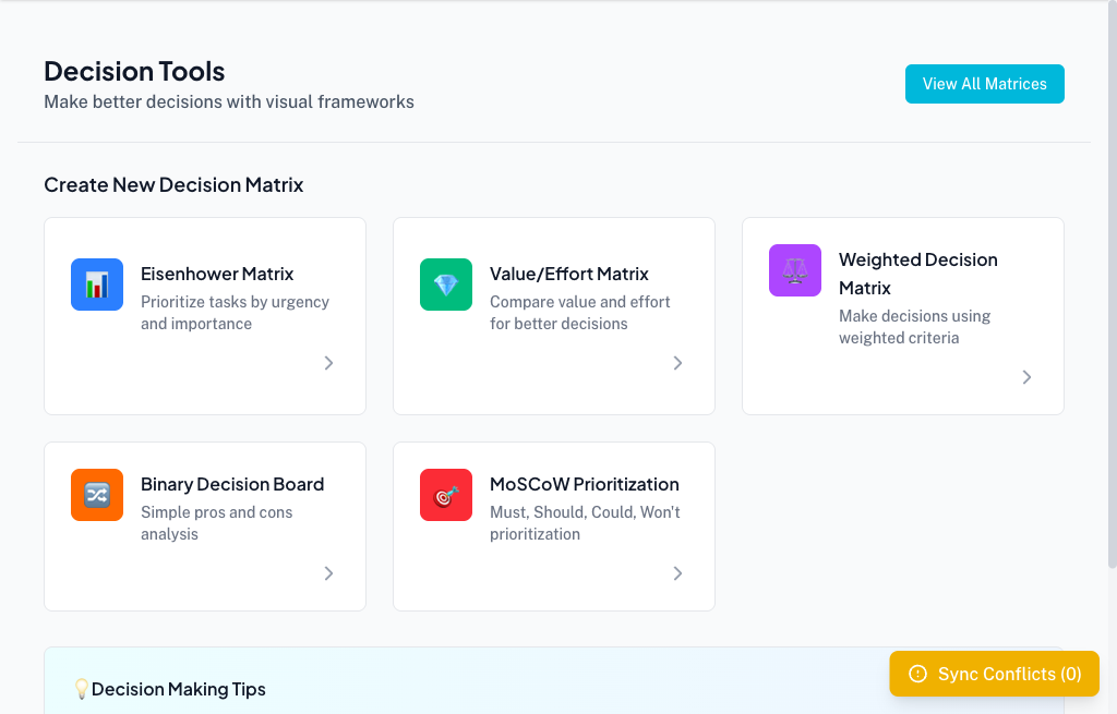 Preview of Decision Support Tools feature interface