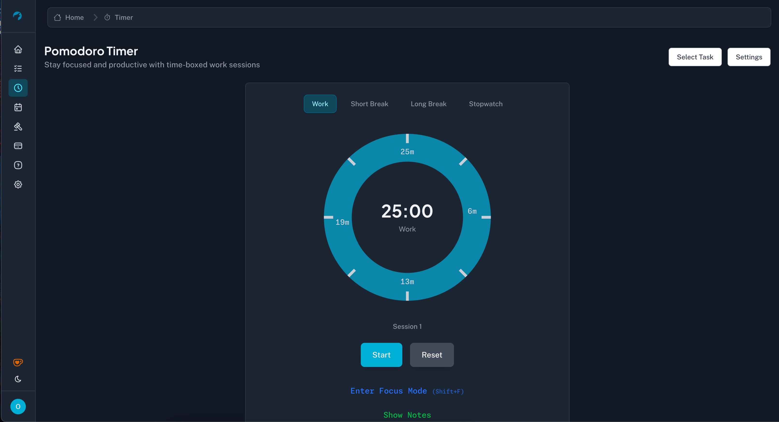 Preview of Hyperfocus-Aware Timer feature interface